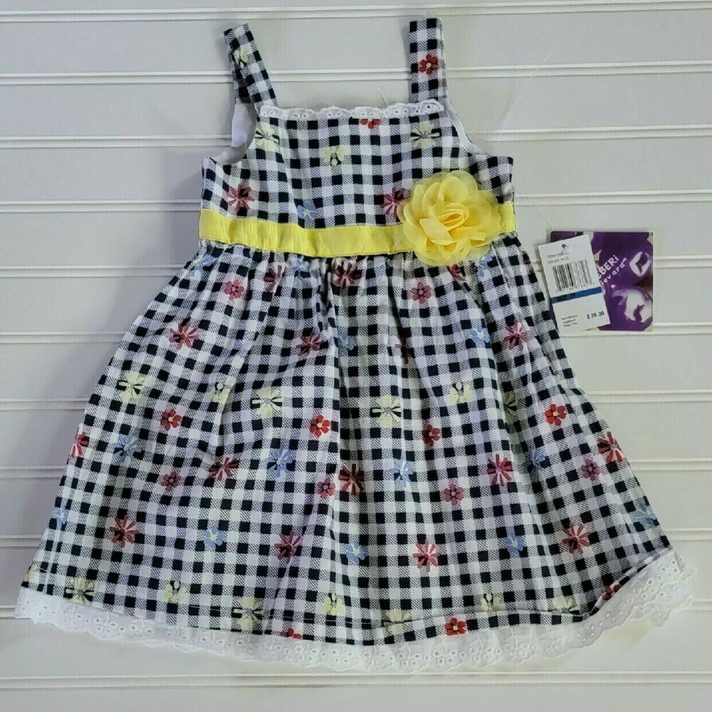 NWT Blueberi Boulevard Girls Gingham Floral Print  Dress Size 2T